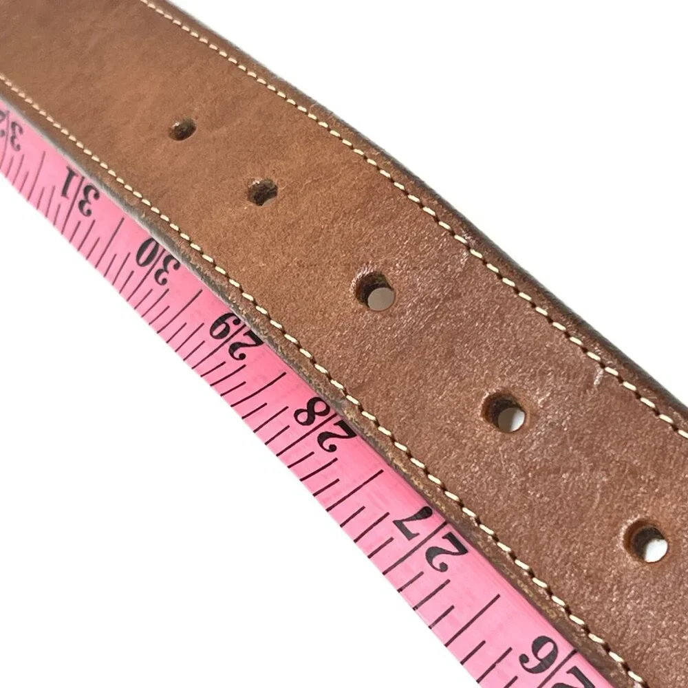 VINTAGE BRIGHTON Belt Brown Leather Silver Tone Buckle Braided Keeper SMALL